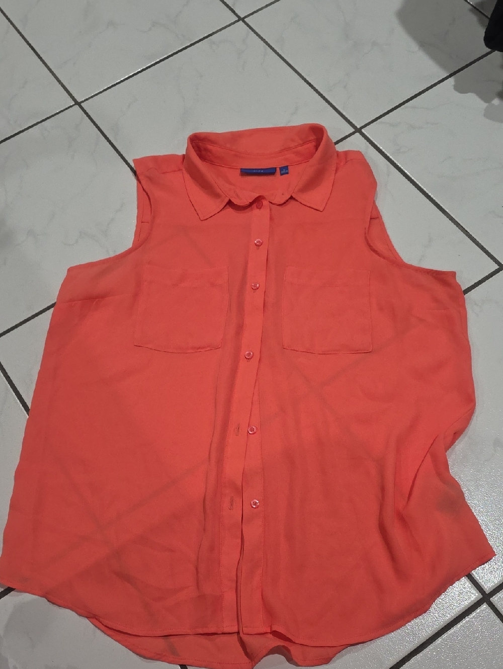 Apt. 9 Coral Sleeveless Button-Up Collared Blouse